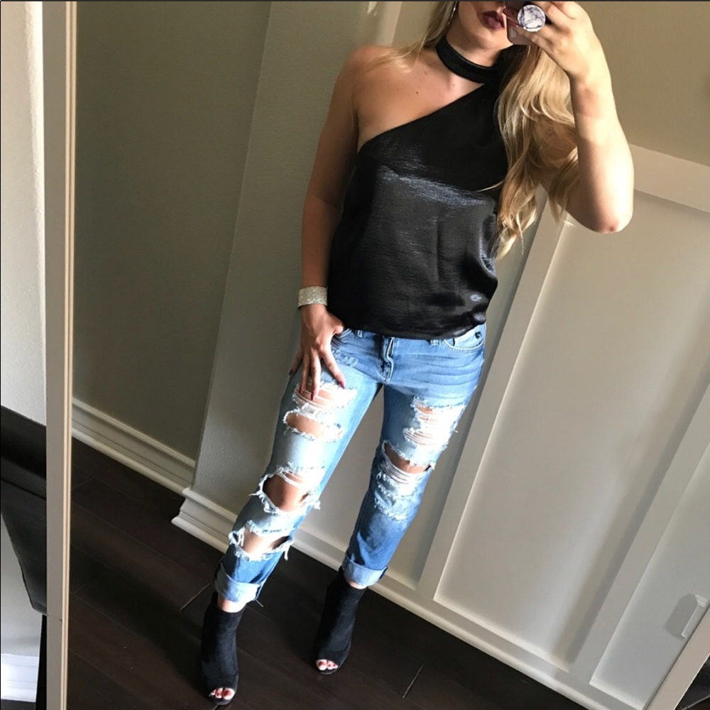 Black one shoulder top